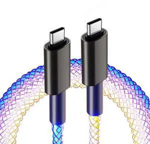 2 Packs 66W C to C LED Light Up Charging Cable,RGB Flowing LED Light Up Glowing Fast Charging Cord C to C Cable for i-Phone,Samsung Galaxy,Huawei,Android,Sony Xperia Smartphones(3.3FT)