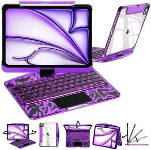 iPad Keyboard Case,for 2022 iPad 10th Generation 10.9-inch and 11th Generation11-inch(A16,2025) Transparent Keyboard case Featuring RGB backlighting, 360° Rotating trackpad, and Stylus Slot,Purple