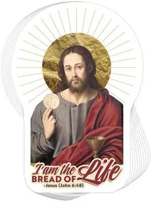 Catholic Concepts | I am The Bread of Life, Jesus 4 x 2.25 Vinyl Sticker Label Decal Waterproof Cool Accessory for Laptop, Hard Hats, Water Bottles, Scrapbooks, Folders, Cell Phone | 10-Pack