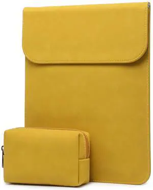 HYZUO 15-16 Inch Laptop Sleeve for MacBook Pro 16 M4/M3/M2/M1 A3403 A3186 A2991 A2780 2025-2019, MacBook Pro 15 2015-2012 A1398, XPS 15, Faux Suede Leather Case with Accessory Bag, Olive Yellow