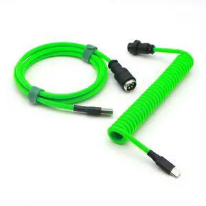 KCSJXF Reverse Coiled USB-C Keyboard Cable, Double-Sleeved Mechanical Keyboard Cable with Detachable Metal Aviator, 1.5M USB-C to USB-A (Green)