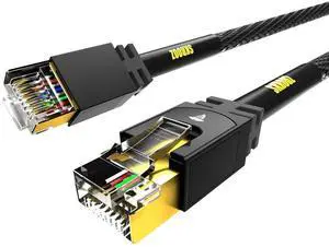 CAT8 Ethernet Lifetime Cable [8ft] Heavy Duty High Speed 40Gbps, Gold-Plated Plugs, Kevlar Strong, for Router, Modem, PC  Compatible with Xbox, PS4, PS5 Gaming  4X Faster Than CAT7