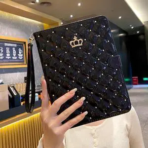 Case for Samsung Galaxy Tab S10 FE/ S9 FE 5G 10.9 Inch/Tab S9 11 Inch, Glitter Sparkly PU Leather Crown Bling Folio Cover with Pencil Holder Multiple Viewing Angles(Black)