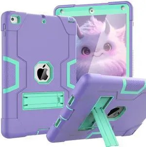 OKP Case for iPad 6th Generation/iPad 5th Generation/iPad 9.7 inch/iPad Air 2, Hybrid Shockproof Rugged Protective Cover for ipad 9.7 inch 2018/2017 with Built-in Kickstand (Purple+Teal)