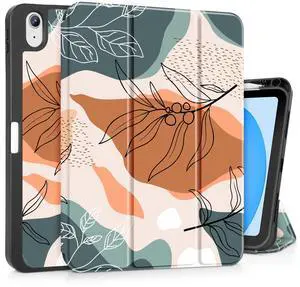 Tuiklol Case for iPad 11 inch (A16 Chip) 2025 Gen 11th / iPad 10.9 inch 2022 10th Generation,Slim Stand Hard Case Pencil Holder with TPU Back Cover & Trifold Stand & Auto Wake/Sleep, Abstract Leaves