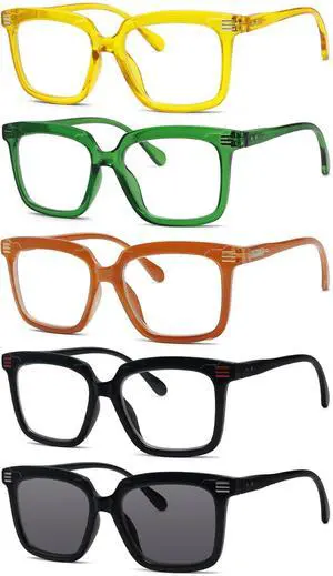 Eyekepper 5-Pack Square Reading Glasses for Women Large Frame Readers +3.75