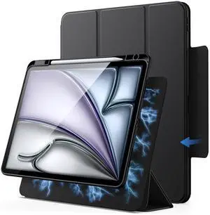 JETech Magnetic Detachable Case for iPad Air 13-Inch M3/M2 (2025/2024) with Pencil Holder, Removable Rotating Clear Cover, Portrait/Landscape Stand with Raised Screen View (Black)
