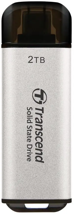 Transcend 2TB External SSD, USB 3.2 Gen2, Up to 1,050MB/s, Portable SSD with Type C, for Steam Deck, ROG Ally, MSI Claw, Windows & Mac, iPhone, iPad, Android, PS5, Xbox, Smart TV, Silver