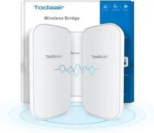 Todaair 5.8GHz Point to Point Wireless Bridge 1KM Range PoE CCTV Camera Outdoor Plug & Play 2PCS