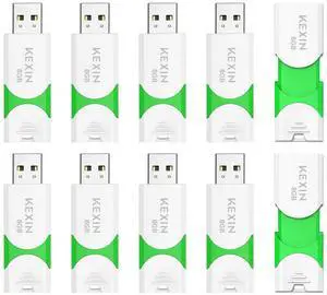 KEXIN 8GB Flash Drive 10 Pack USB 2.0 Flash Drive 8 GB Thumb Drive 2.0 USB Drive Bulk Jump Drive Swivel Pen Drive Data Storage USB Stick with LED Indicator 8G Green