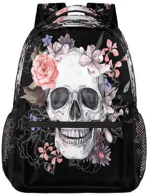 DJYQBFA Sugar Skull Flower Laptop Backpack School Backpack with Multiple Pockets Hiking Shoulder Daypack Large College Backpack for Men Women Kids
