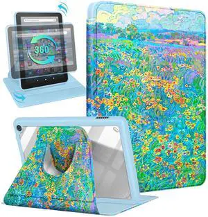Kidcube for Amazon Kindle Fire 7 Tablet Case 12th Generation 2022 Release for Women Girls Cute Girly Folio Cover Flower Floral Design Rotating Stand with Auto Wake/Sleep for Kindle Fire 7 Cases 7"