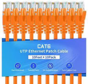 XANHAM Cat6 Ethernet Cable 10 Feet 10 Pack Network RJ45 Cat6 Internet Patch Cable, Unshielded, Orange