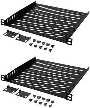 Tecmojo 2 Pack 0.5U Rack Mount Shelf for 10" Server Rack, 7.87" Deep Vented Cantilever Tray, Metal Shelf for Network Cabinet, Server Enclosure, Enhanced Airflow, Black