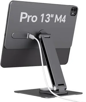GEWOKLIY Magnetic iPad Pro M4 13-inch Stand with Wireless Charging 18W, 360° Rotating Aluminum Tablet Holder for iPad Pro M4 13-inch, Adjustable Desk Mount Series (M4-13inch)
