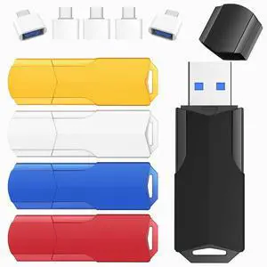 32GB Flash Drives 5 Pack Wooolken USB 3.0 Thumb Drives with USB C Adapters and Lanyards,Memory Sticks for Data Storage