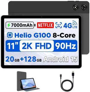 BNCF 11 inch Android 15 Tablet, Helio G100 Octa-Core 20GB+128GB (1TB TF) Bpad 11 FHD 1920×1200 IPS 90Hz Widevine L1, 7000mAh PD 18W 5MP+8MP Camera, 4G LTE+2.4G/5G WiFi+BT5.0+GPS with Protective Case