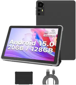 DIGITHINK 10 inch Android 15.0 Tablet PC, Android Tablets, DDR4 4GB RAM+16GB Extend 20GB ROM 2MP+8MP Dual Camera, 2.4G+5G WiFi Bluetooth 1TB Expand 10 in IPS Tab, 6000mAh Battery with case (Black)
