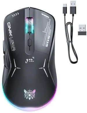 Wireless Gaming Mouse, Dual Mode 2.4G/USB-C, 6 Programmable Buttons, Up to 4800 DPI, Lightweight 120g, RGB 7-Color Lighting, Long Battery Life, Ergonomic Design for PC/Mac/Laptop (Black)