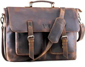 Handmade World Genuine Leather Messenger Laptop Bag 'The Optimus' Hunter Buffalo Leather Briefcase For Men Fits 17 Inch Computer Satchel Crossbody for Office Work Business