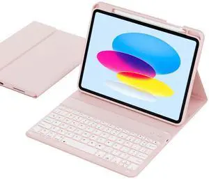 ZOPSGYU Case with Backlit Keyboard for iPad (A16) 11th/10th Generation with Pencil Holder, Schockproof Cover with 7 Color Backlit BT Keyboard for iPad 11 Inch/10.9 Inch 2025/2022, Pink