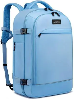 Asenlin 40L Travel Backpack for Women Men,Fit 17.3 Inch Laptop Backpack Flight Approved Luggage Carry On Water Resistant for Weekender Overnight Large Daypack Light Blue