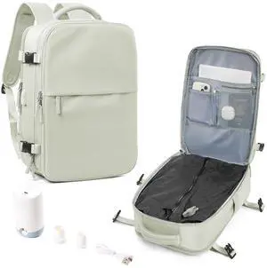 Large Vacuum Seal Compression Travel Backpack for Women Men Air Vacpack Travel Vacuum Bags with Pump Laptop Backpack with Shoe Compartment Carry On Suitcase Luggage Flight Approved Mint Green