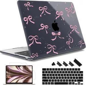 May Chen for M4 MacBook Air 15 inch Case A3241 A3114 M3 A2941 M2 2025 2024 2023 Release, Plastic Hard Shell for MacBook Air 15.3" with Retina Dispaly Fits Touch ID, Crystal Black Bow