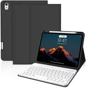 BQDIYOO Case for iPad Air 7th/6th 11-inch M3/M2 (2025/2024), iPad Air 5th/4th Generation 10.9 inch 2022/2020, Stand Folio Detachable Wireless Keyboard Soft TPU Cover with Pencil Holder, Black