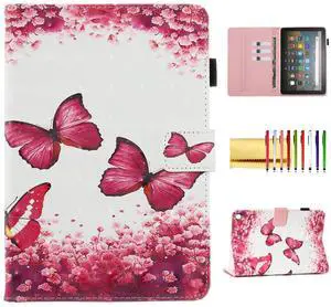 Case for Fire HD 8 2022 2020/Fire HD 8 Plus Tablet 12th 10th Gen, Techcircle Smart Stand PU Leather Folio Magnetic Cover Thin Folding Protective Case with Card Holder, Sleep Mode, 3D Rose Butterflies