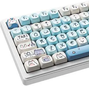 ONITOON MOA Profile Keycaps - Cute Kitten Theme, PBT Key caps Dye-Sublimation, Custom 131 Keys Set for Cherry Gateron MX Switches Mechanical Keyboard
