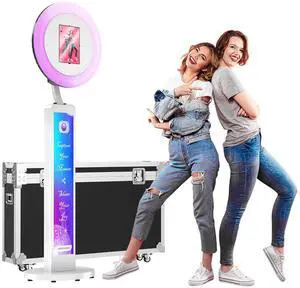 Portable iPad Photo Booth Compatible with Any iPad, Free Custom Logo, 2 Months ChackTok VIP, Selfie Photo Booth with Adjustable Ring Light and Flight Case, for Weddings, Parties, Events