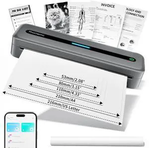 Phomemo Portable Printers Wireless for Travel, M832 Inkless Thermal Printer, Support 8.5'' x 11'' US Letter & A4, Small Bluetooth Mobile Printer for Office Home School, Compatible with Phone Laptop