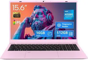 UOWAMOU 15.6-inch Laptop, 16GB RAM, 512GB SSD, FHD IPS Display Laptop Computer, N5095 Quad Core, 2.4/5G WiFi, BT4.2 Backlit and Fingerprint, Lightweight and Portable, Pink