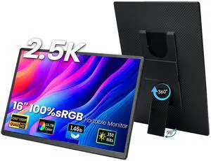 Larksmile 16 Portable Monitor - 2.5K QHD Laptop Screen Extender IPS Screen 100% sRGB External Portable Display with Stand Travel Monitor for PC Windows MAC Switch Phone Xbox PS4/5