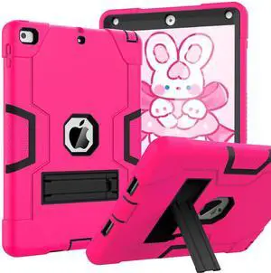 OKP Case for iPad 6th Generation/iPad 5th Generation/iPad 9.7 inch/iPad Air 2, Hybrid Shockproof Rugged Protective Cover for ipad 9.7 inch 2018/2017 with Built-in Kickstand (Hot Pink+Black)