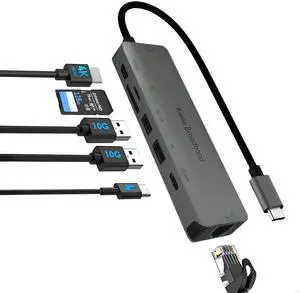Kiwee Broadband 7-in-1 USB-C Hub with 5Gbps Ethernet, 100W PD Charging, 4K HDMI, 2 USB-A 3.2 Ports, SD/MicroSD Card Reader, Universal Dock for MacBook, Windows Laptop, iPad, Chromebook (KB-USBC-5GH7)