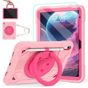 TOMORRY Case for iPad (A16) 11th Generation 11 Inch 2025/10th Generation 10.9 Inch 2022 with Screen Protector 360°Rotating Stand | Shoulder Strap | Pencil Holder | Protective Cover | Pink