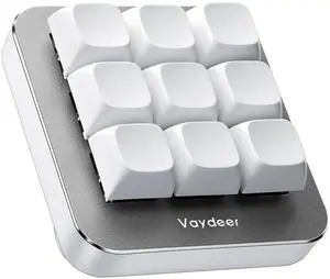 Vaydeer One-Handed Mechanical Keyboard Support NKRO, Hotkeys, One-Click Start,9 Fully Programmable Keys with Floating Window and Macro Multifunctional Keypad for iOS,Windows-White