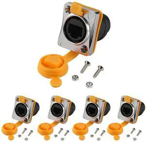 PENGLIN 5PCS RJ45 Panel Mount Coupler, D-Type RJ45 Panel Connector, CAT6/5E/CAT5 Female to Female LAN Network Bulkhead Pass Through Socket with Cap