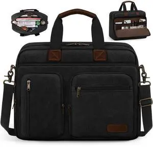Mens Laptop Messenger Bag 17.3 Inch Canvas Briefcase Waterproof Vintage Computer Bag Shoulder Bag Satchel Bags for Work College Travel