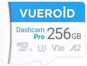 Vueroid 256GB Dashcam Pro microSD Card with Reader Adapter, C10, V30, UHS-I, Class 10, A1, High Speed Memory Card for 4K UHD Video, Read Speed up to 100 MB/s microsdxc