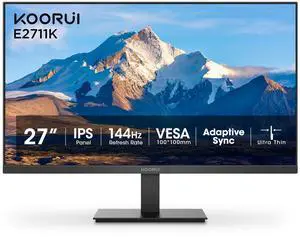 KOORUI Monitor, 27 Inch Gaming Office Monitor, Eye-Care IPS FHD 1080P 144Hz Computer Screen with HDMI VGA, Slim Bezels, Freesync, Ergonomic Tilt, VESA Mountable, Black