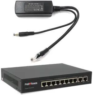 PoE Texas IEEE 802.3af 12v Splitter and 8 Port PoE Switch