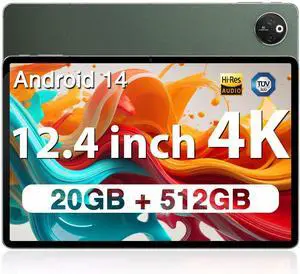 DOOGEE T30 MAX 20GB+512GB 12.4" 2.5K FHD Display Android Tablet, 10800mAh Battery 33W Gaming Tablet, Helio G99 Octa-Core, Dual SIM 4G LTE, 50MP AI Camera, Hi-Res Quad Speakers, Face Unlock, Green