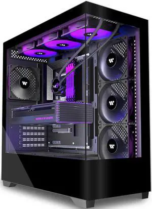 KEDIERS PC CASE ATX 4 Fans Pre-Installed, Type-C Mid Tower Computer Case with Full-View Dual Tempered Glass, Gaming PC Case,Black,P4