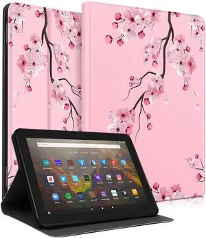 Wazzasoft for Amazon Kindle Fire HD 8/8 Plus Tablet Case 10th/12th Generation for Women Girls Folio Cover Cute Fashion Design Girly Floral Flower Kawaii Pretty Unique Cases for Kindle Fire Case 8 Inch