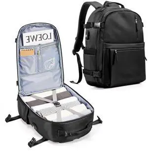 Simple Travel Backpack for Women Men Mochila de Viaje 15.6Inch Laptop Travel Backpack Carry on Flight Approved Backpack Waterproof Luggage Backpack Luggage Backpack with USB Charging Port(Black)