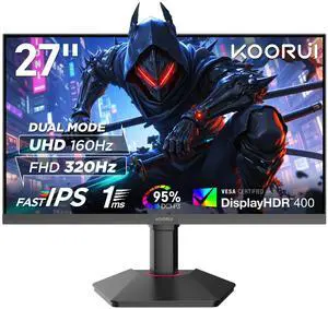 KOORUI 27 Inch Gaming Monitor, 3840 * 2160p Monitor, Dual Mode(4k 160Hz / FHD 320Hz), IPS Panel, 95% DCI-P3, HDR400, Eye-Care, Height/Pivot/Tilt Adjustability, VESA MountableHDMI/DP, G2741L