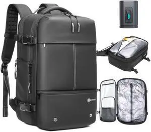 Orivier Laptop Travel Backpack Expandable With Vacuum Compression And Pump, Personal Item Carry On Bag with Anti Theft Lock, Water Resistant, Flight Approved 17 Inch Laptop, Men Women, Vacpack